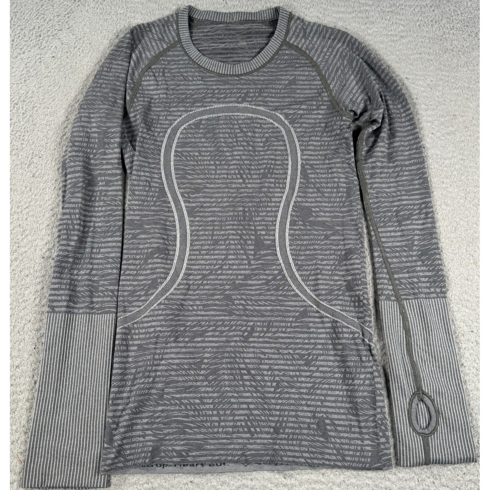 Lululemon Swiftly Tech Shirt Women's 2 Gray Top Striped Running Thumb Hole